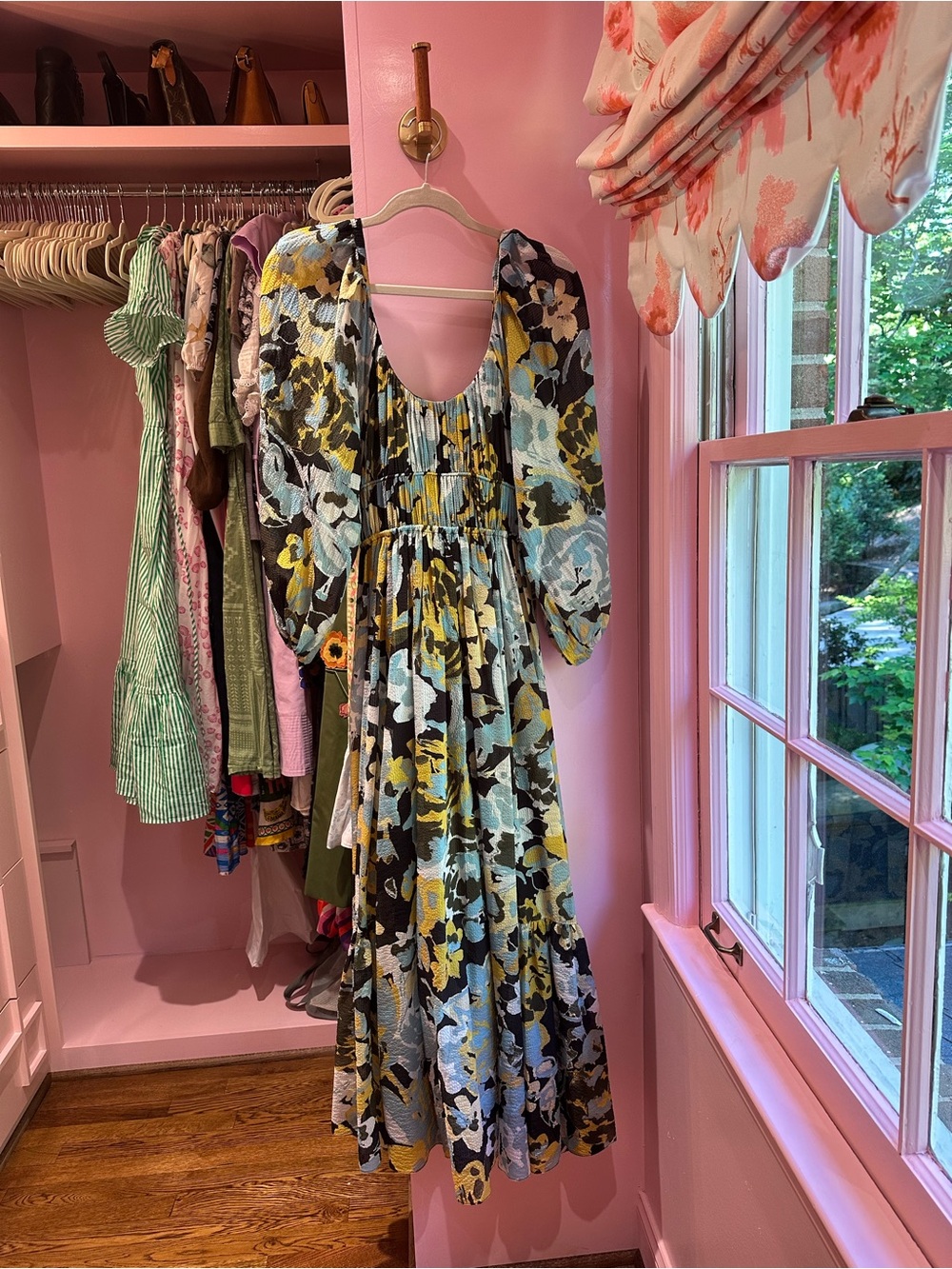 Tanya Taylor Black Floral Maxi Dress with Yellow and Blue Blooms